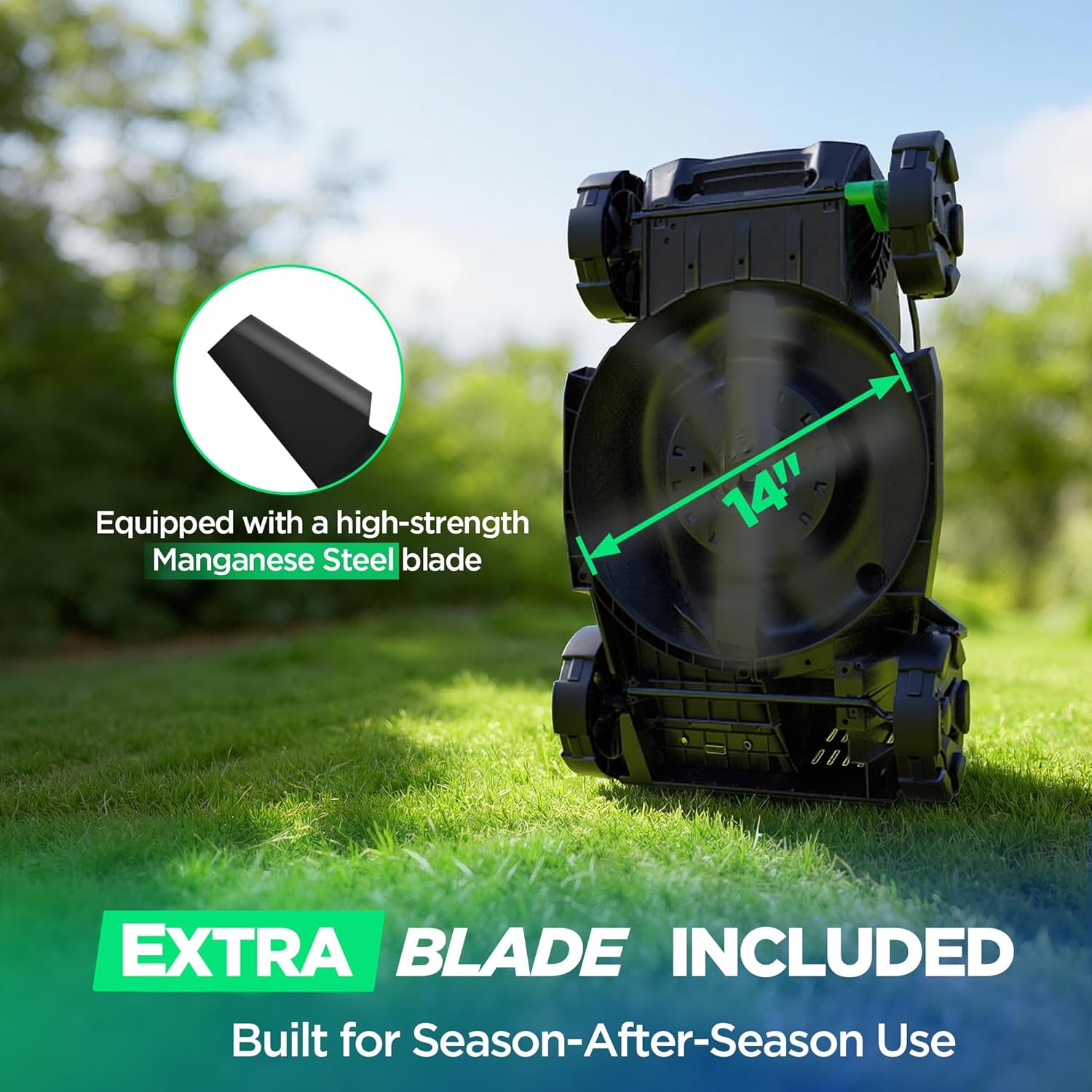 14" Cordless Lawn Mower, 20V Lightweight Push Mower with 5.0Ah Battery, Ultra-Quiet Motor for Small Yards, Lawn Care, Backyard Maintenance - Image 6