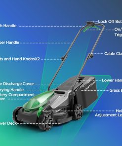 Alternative view of 14" Cordless Lawn Mower, 20V Lightweight Push Mower with 5.0Ah Battery, Ultra-Quiet Motor for Small Yards, Lawn Care, Backyard Maintenance