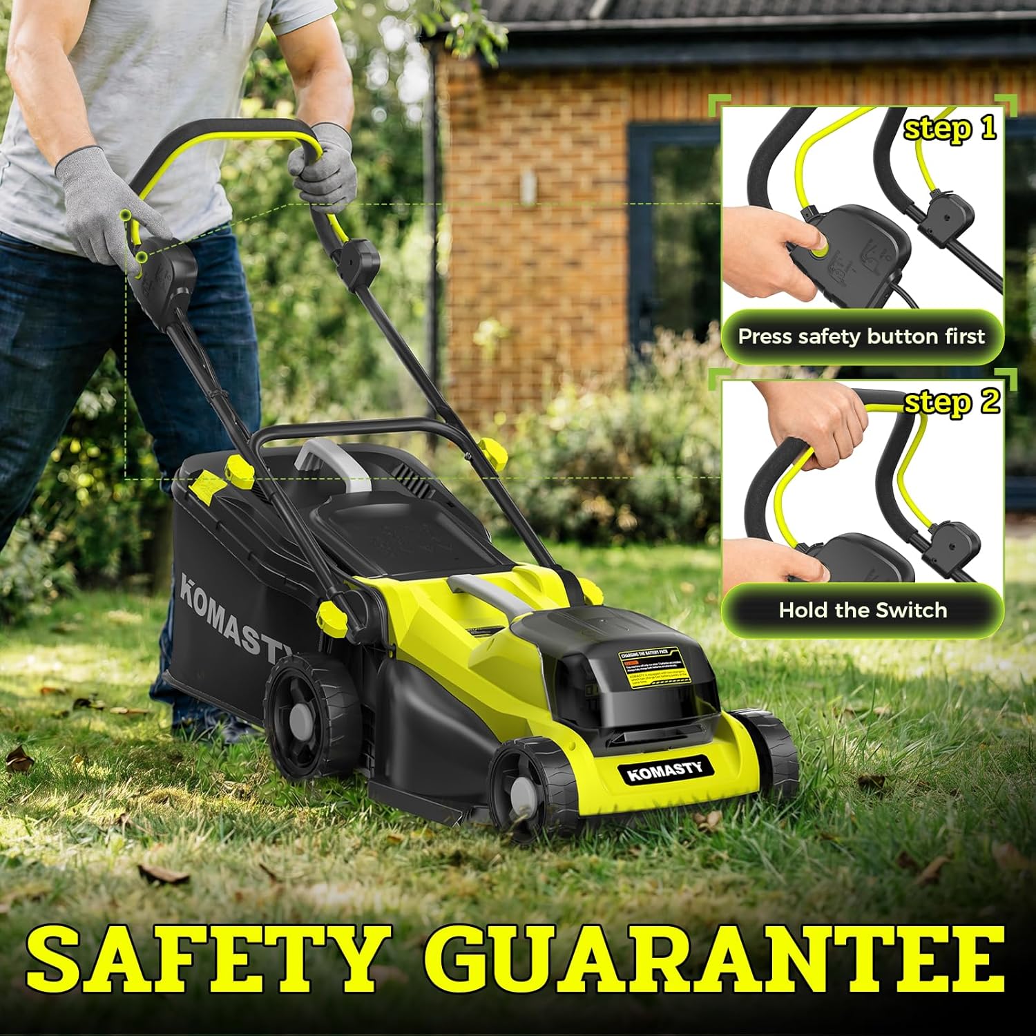 40V Electric Lawn Mower 15" Cordless Battery Powered Mower, 2 in 1 Mulching Lawnmower with 5-Position Height Adjustment 10.6 Gallon Bag, Small Push Lawn Trimmer, 2X4.0Ah Battery and 2 Chargers - Image 3