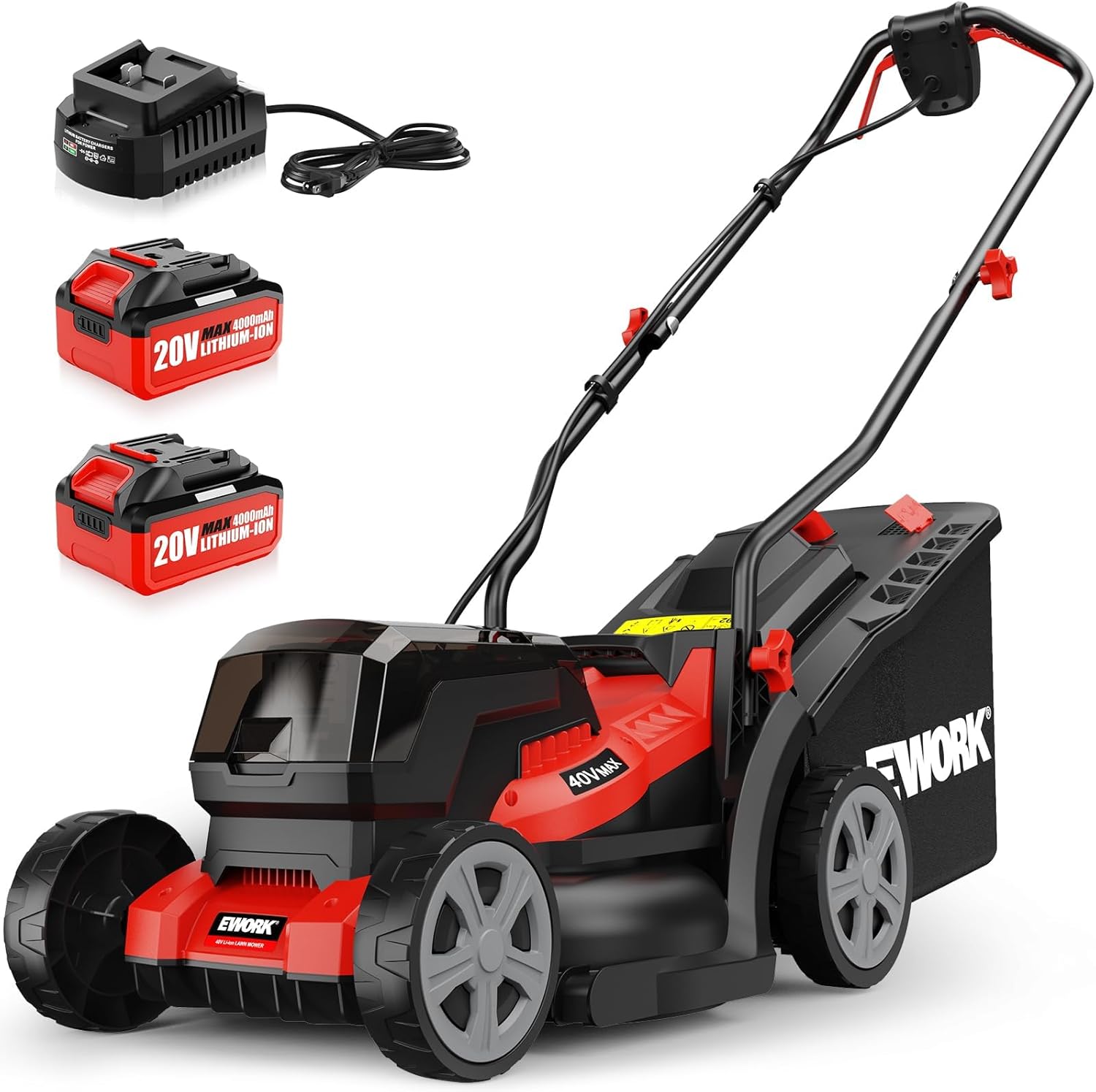 EWORK 40V Electric Lawn Mower Cordless, 14 Electric Push Mower with 2x4.0Ah Batteries & Charger, 3800RPM Motor, 6-Height Adjustment, 21Lbs Lightweight Battery Powered Lawnmower for Garden - 1