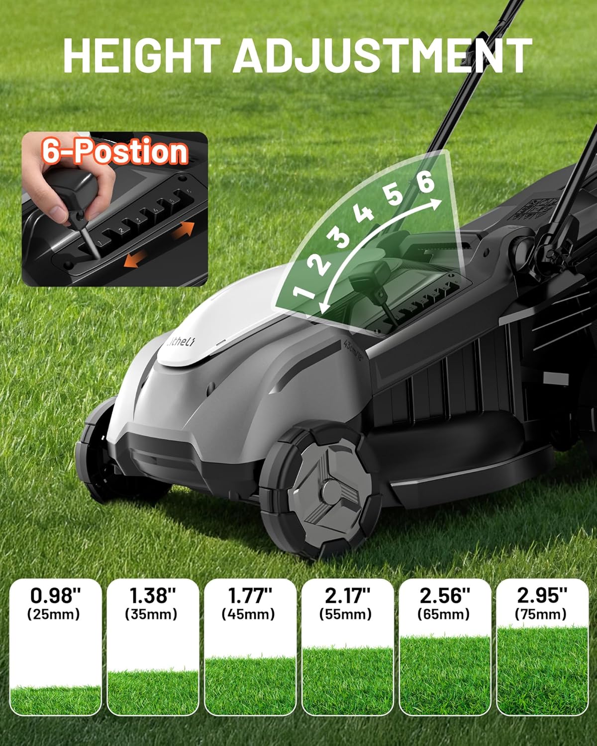 Litheli 18-inch 40V Self-Propelled Brushless Lawn Mower for Garden Yards, Lightweight Cordless Mower with 6-Position Height Adjustment, 2×5.0Ah Batteries Included - Image 4