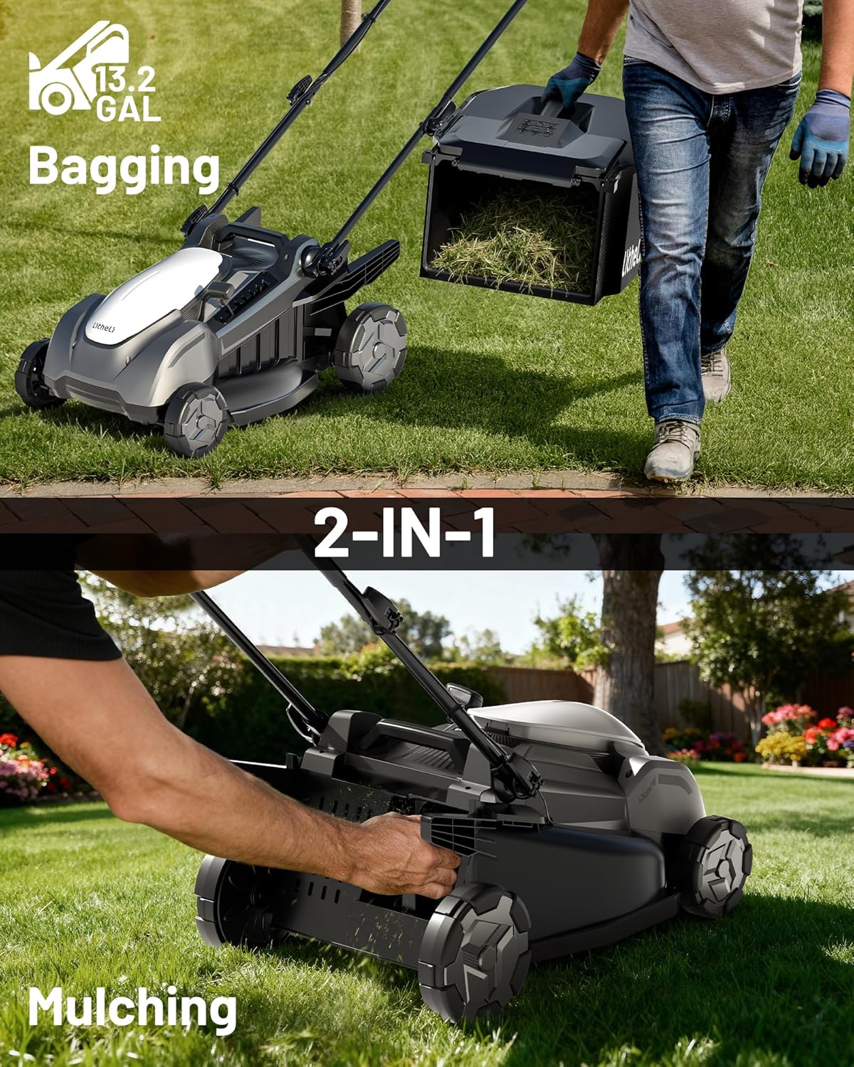 Litheli 18-inch 40V Self-Propelled Brushless Lawn Mower for Garden Yards, Lightweight Cordless Mower with 6-Position Height Adjustment, 2×5.0Ah Batteries Included - Image 3