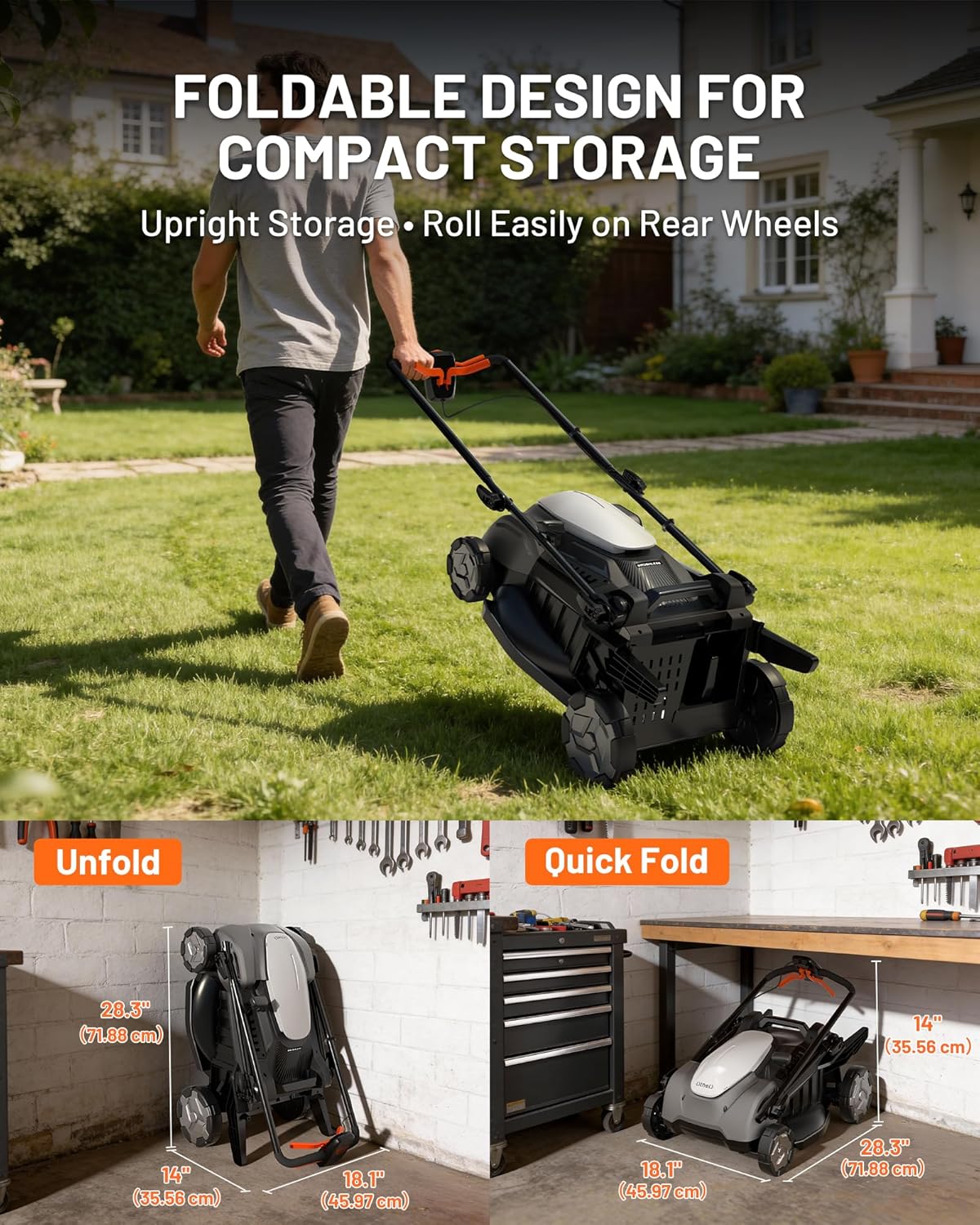 Litheli 18-inch 40V Self-Propelled Brushless Lawn Mower for Garden Yards, Lightweight Cordless Mower with 6-Position Height Adjustment, 2×5.0Ah Batteries Included - Image 2