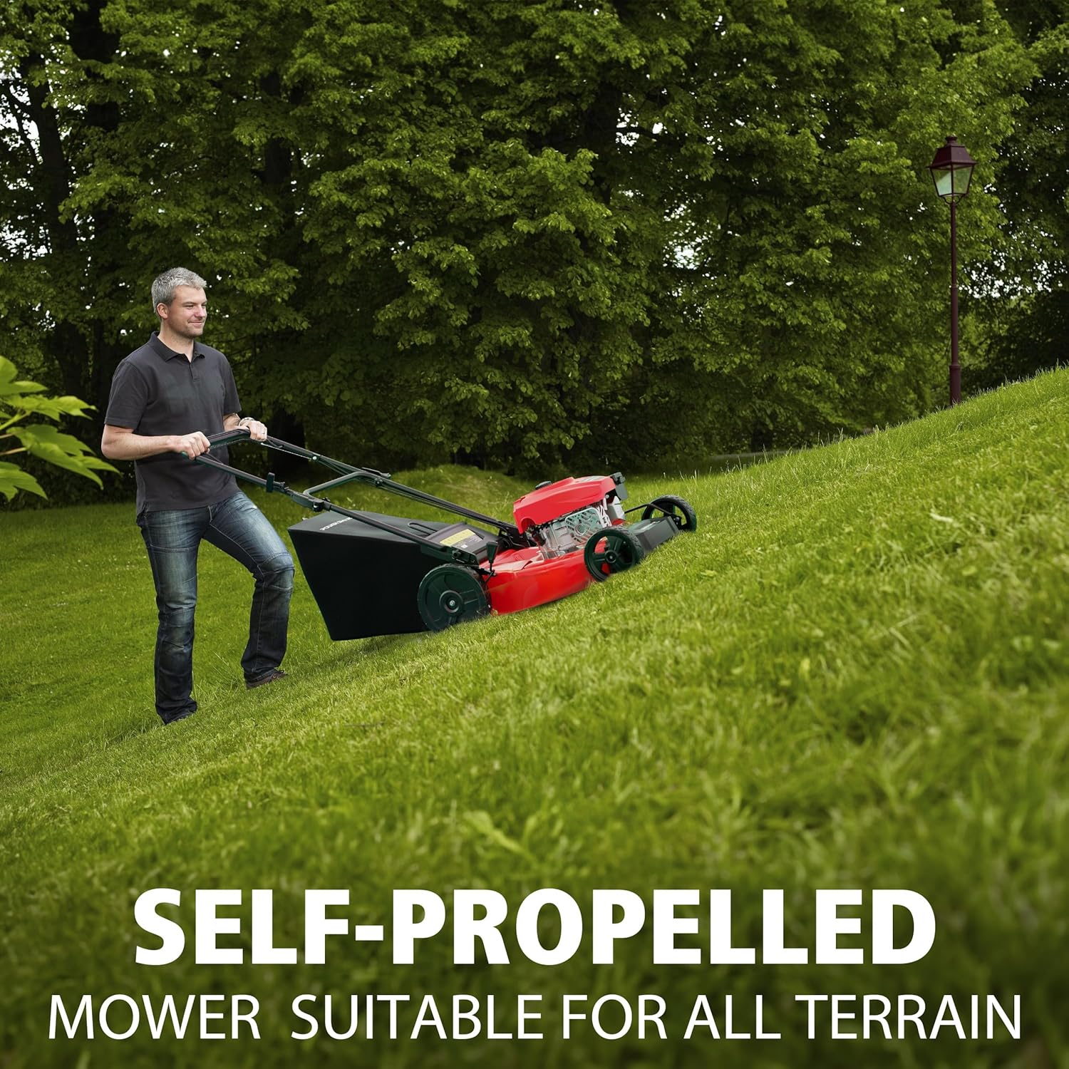 PowerSmart 21-Inch 3-in-1 Gas Self-Propelled Lawn Mower,170CC OHV Engine,Bagging/Mulching/Rear Discharging, 6 Cutting Heights, Durable Steel Deck, Rear-Wheel Drive, for Garden, Yard, - Image 5