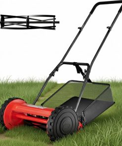 16-Inch Cordless Push Reel Lawn Mower, 5-Blade Walk-Behind Manual Grass Cutter with Steel Frame, Adjustable Cutting Height, Soft Grip Handle & 7.9-Gallon Grass Catcher - 1