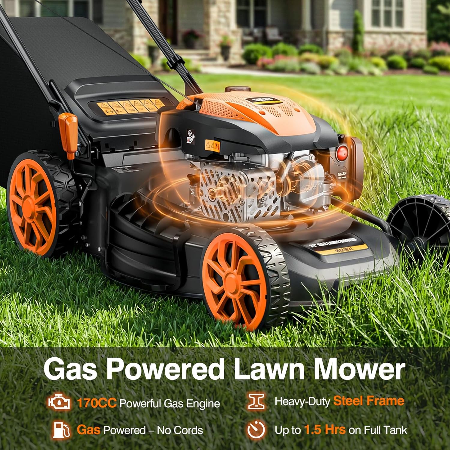21” Self Propelled Lawn Mower Gas, 170CC 4-IN-1 Mulch/Rear Bag/Side Discharge/Rear Discharge, Walk-Behind Gas Lawnmower with 7-Position Cutting Height, Foldable Gas Powered Lawn Mowers for Lawn Garden - Image 9