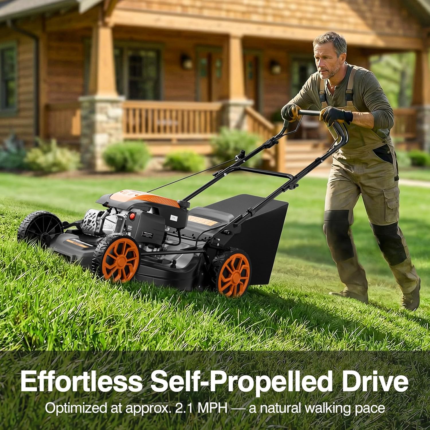 21” Self Propelled Lawn Mower Gas, 170CC 4-IN-1 Mulch/Rear Bag/Side Discharge/Rear Discharge, Walk-Behind Gas Lawnmower with 7-Position Cutting Height, Foldable Gas Powered Lawn Mowers for Lawn Garden - Image 8