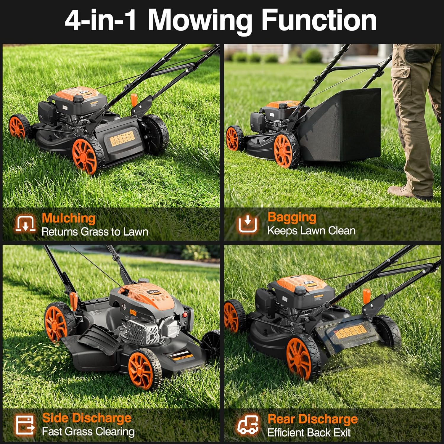 21” Self Propelled Lawn Mower Gas, 170CC 4-IN-1 Mulch/Rear Bag/Side Discharge/Rear Discharge, Walk-Behind Gas Lawnmower with 7-Position Cutting Height, Foldable Gas Powered Lawn Mowers for Lawn Garden - Image 5
