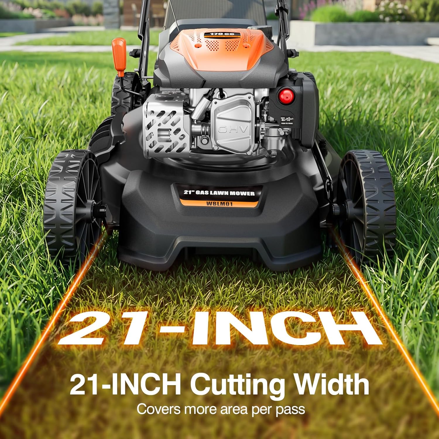 21” Self Propelled Lawn Mower Gas, 170CC 4-IN-1 Mulch/Rear Bag/Side Discharge/Rear Discharge, Walk-Behind Gas Lawnmower with 7-Position Cutting Height, Foldable Gas Powered Lawn Mowers for Lawn Garden - Image 6