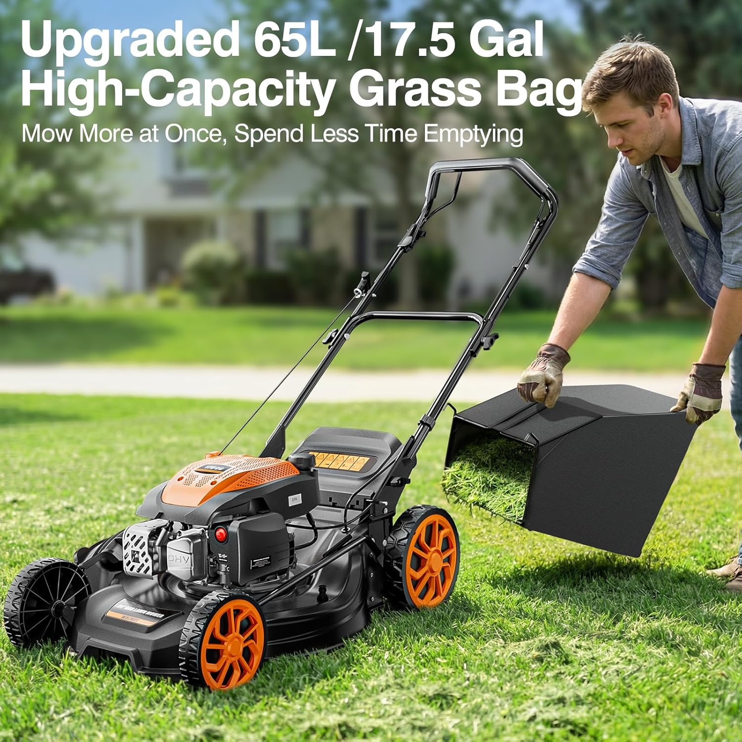 21” Self Propelled Lawn Mower Gas, 170CC 4-IN-1 Mulch/Rear Bag/Side Discharge/Rear Discharge, Walk-Behind Gas Lawnmower with 7-Position Cutting Height, Foldable Gas Powered Lawn Mowers for Lawn Garden - Image 2