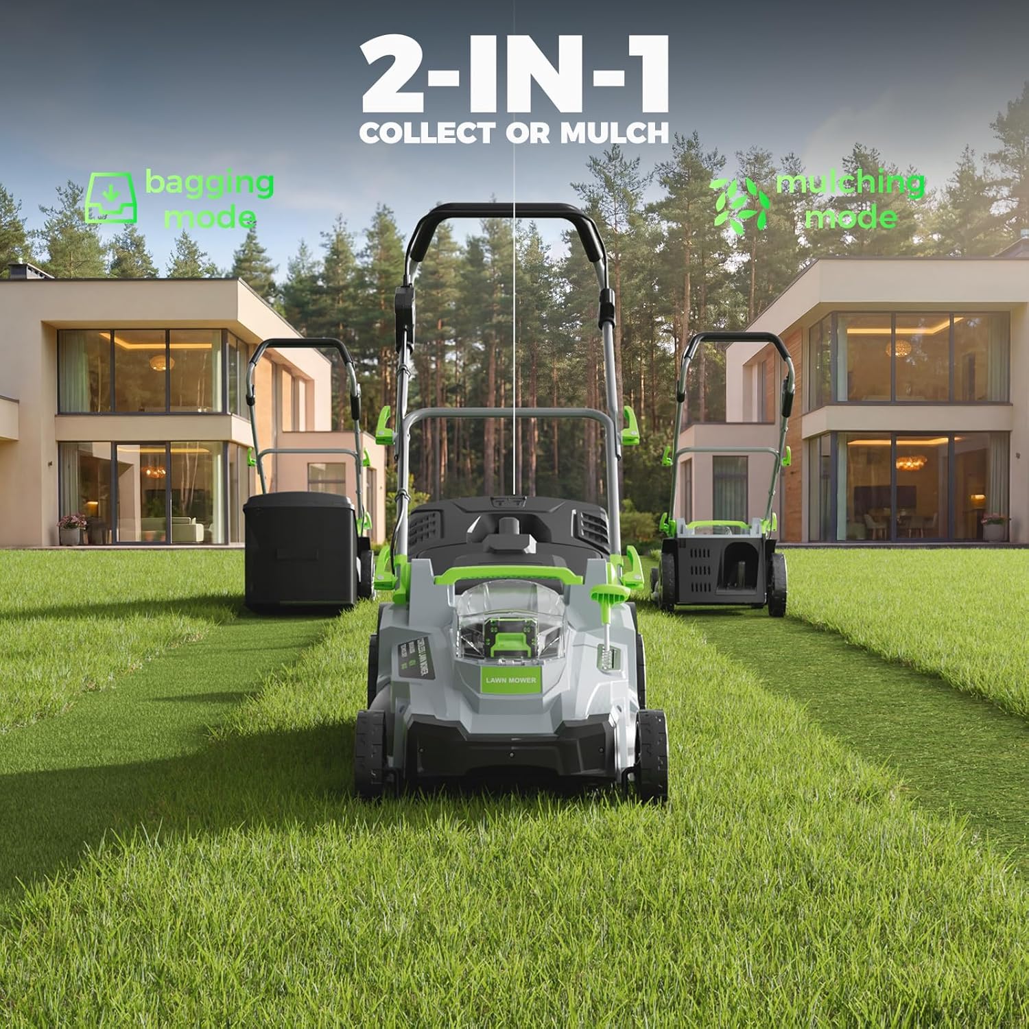 40V Cordless Lawn Mower, 17 Inch Electric Battery Powered Lawn Mower with 2x4.0Ah Batteries, 6 Height Adjustment, 50L Grass Bag, 1200W Brushless Motor, 40min Runtime for 500㎡ Yard - Image 7