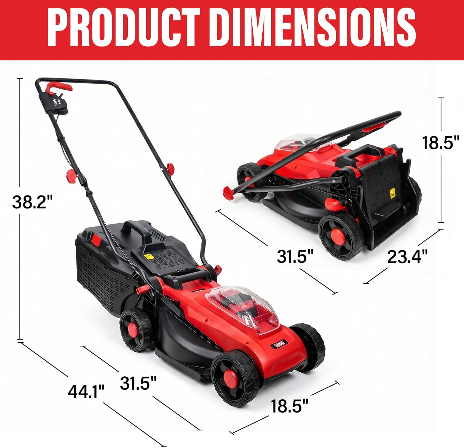MZK 20V 11" Electric Mower, Lawn Mower with 6-Position Height Adjustment, Cordless Push Mower with Copper Motor, Black - Image 5