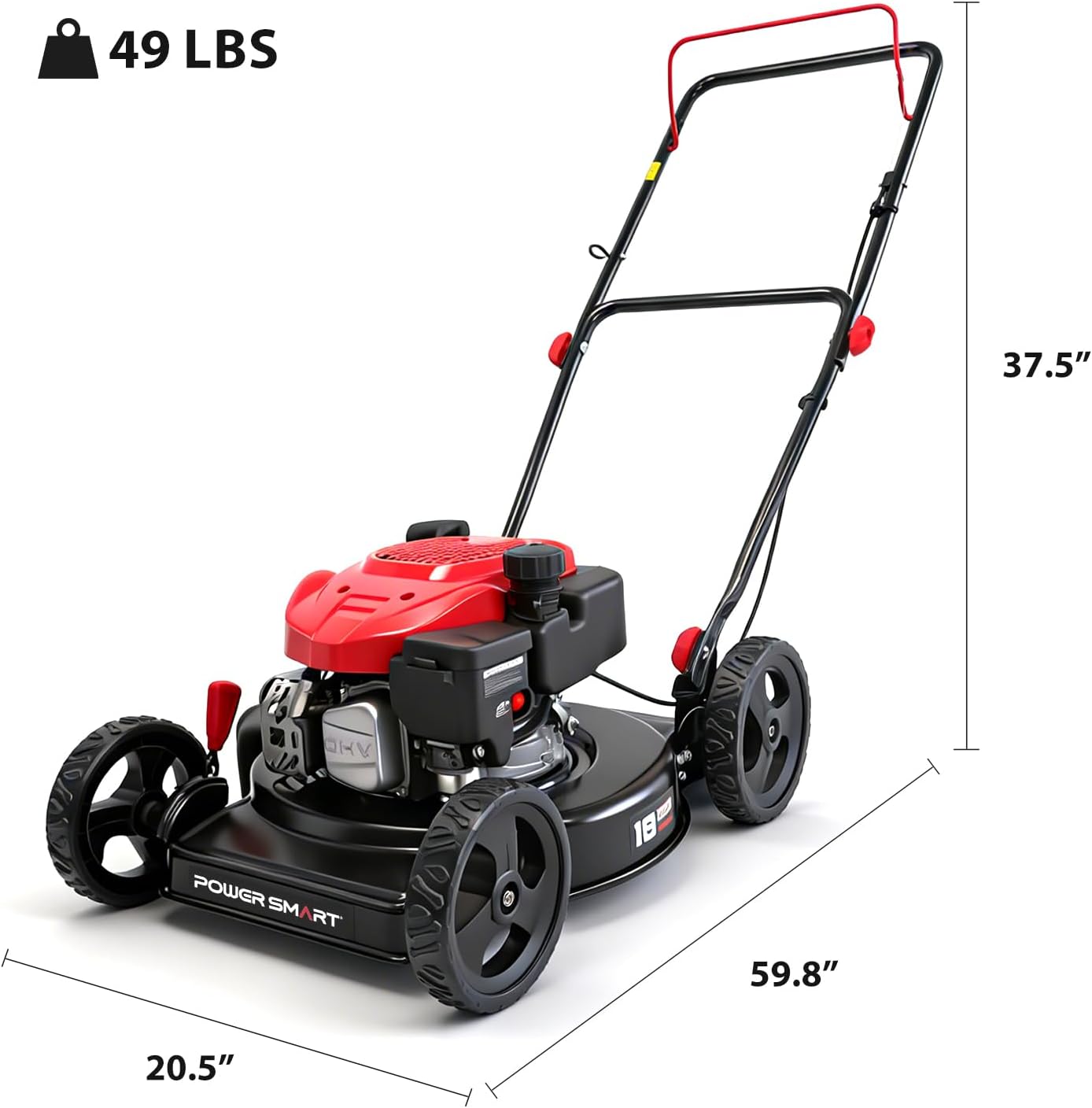 PowerSmart EasyCut 18-Inch Gas Lawn Mower, 144cc 4-Cycle Engine, Walk-Behind Push Lawn Mower, Side Discharge, 5-Position Height Adjustment, Ideal for Small Yards - Image 8