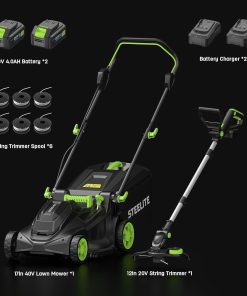 Alternative view of STEELITE 40V 17" Electric Lawn Mower & 12" String Trimmer Combo Set, Yard Care Kit with 2x4.0Ah Batteries & Dual Chargers