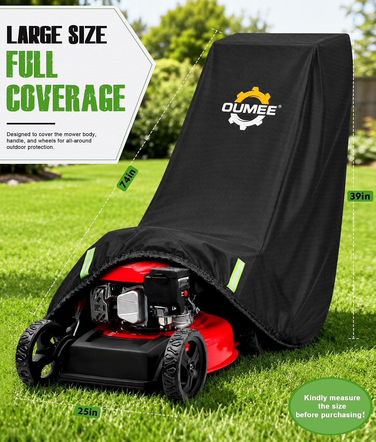 600D Oxford Cloth PU Coated Push Lawn Mower Cover for Outdoor Storage - Image 7