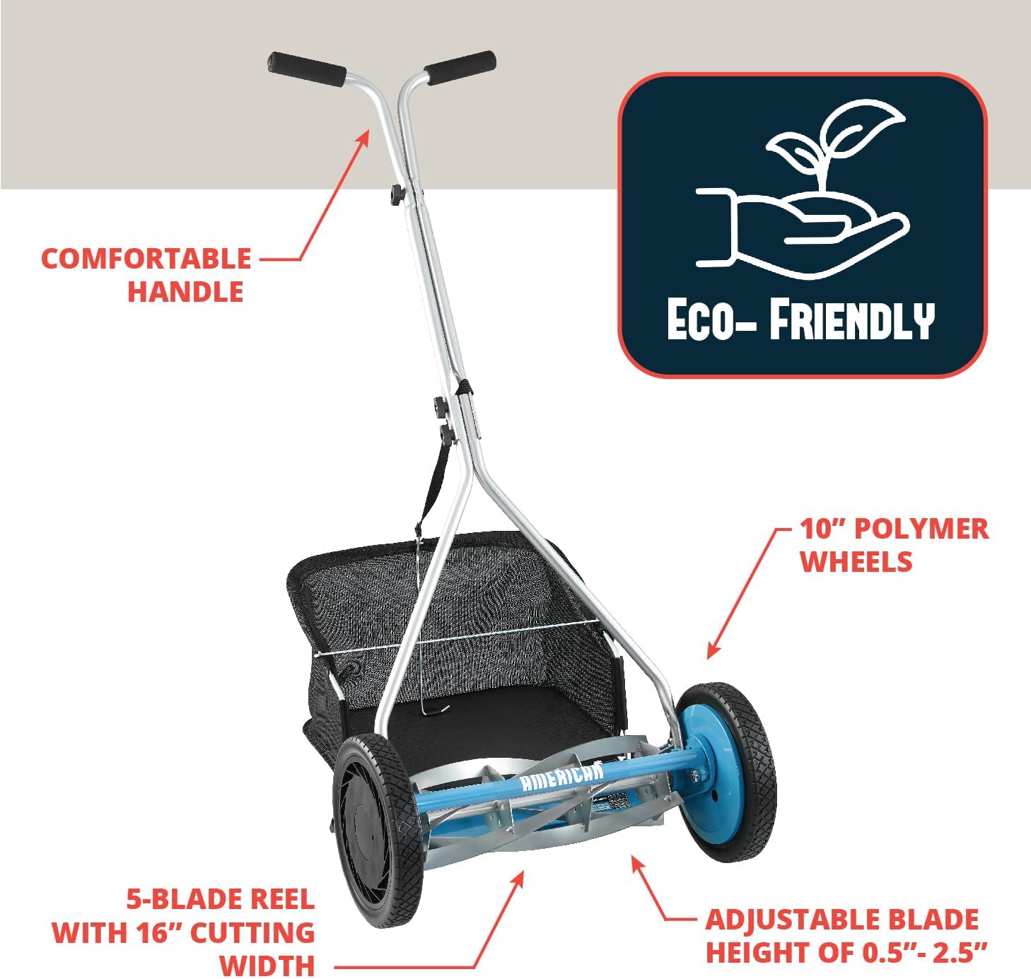 American Lawn Mower 1604-16 16" 5-Blade Reel Mower with Grass Catcher - Image 10