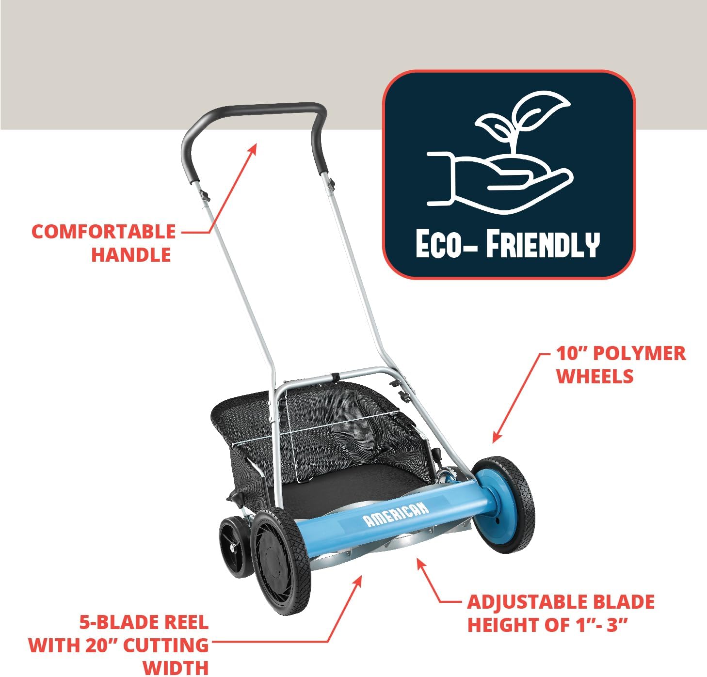 American Lawn Mower 2002-20 20" 5-Blade Reel Mower with Grass Catcher - Image 6