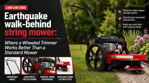 Earthquake walk-behind string mower practical homeowner buying guide