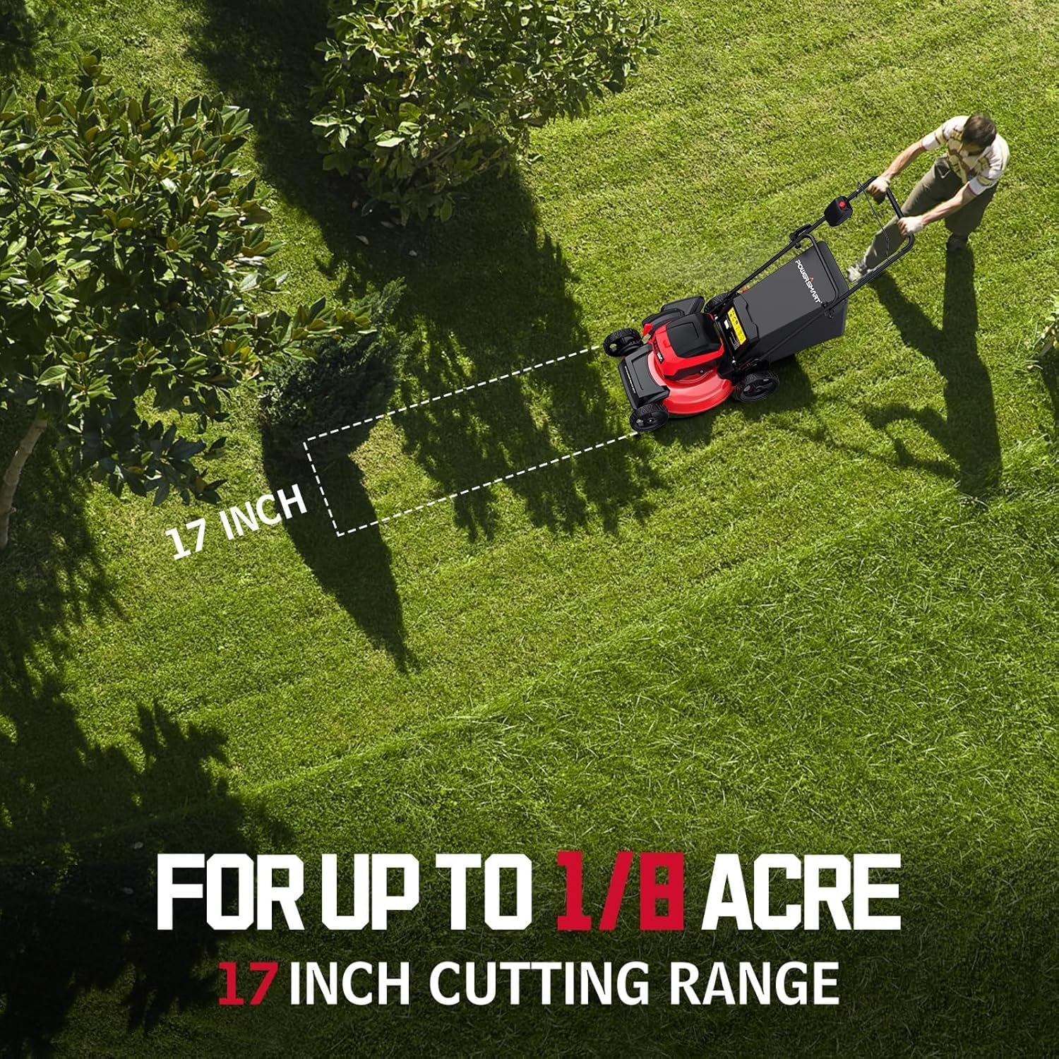 Electric Lawn Mower, PowerSmart 17 Inch Lawn Mower, 40V Cordless Mower with 4.0Ah Battery & Charge, Quiet, Lightweight, Foldable Handles - Image 6