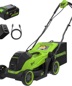 Greenworks 24V 14in Push Lawn Mower, 5.0 Ah Battery and Charger
