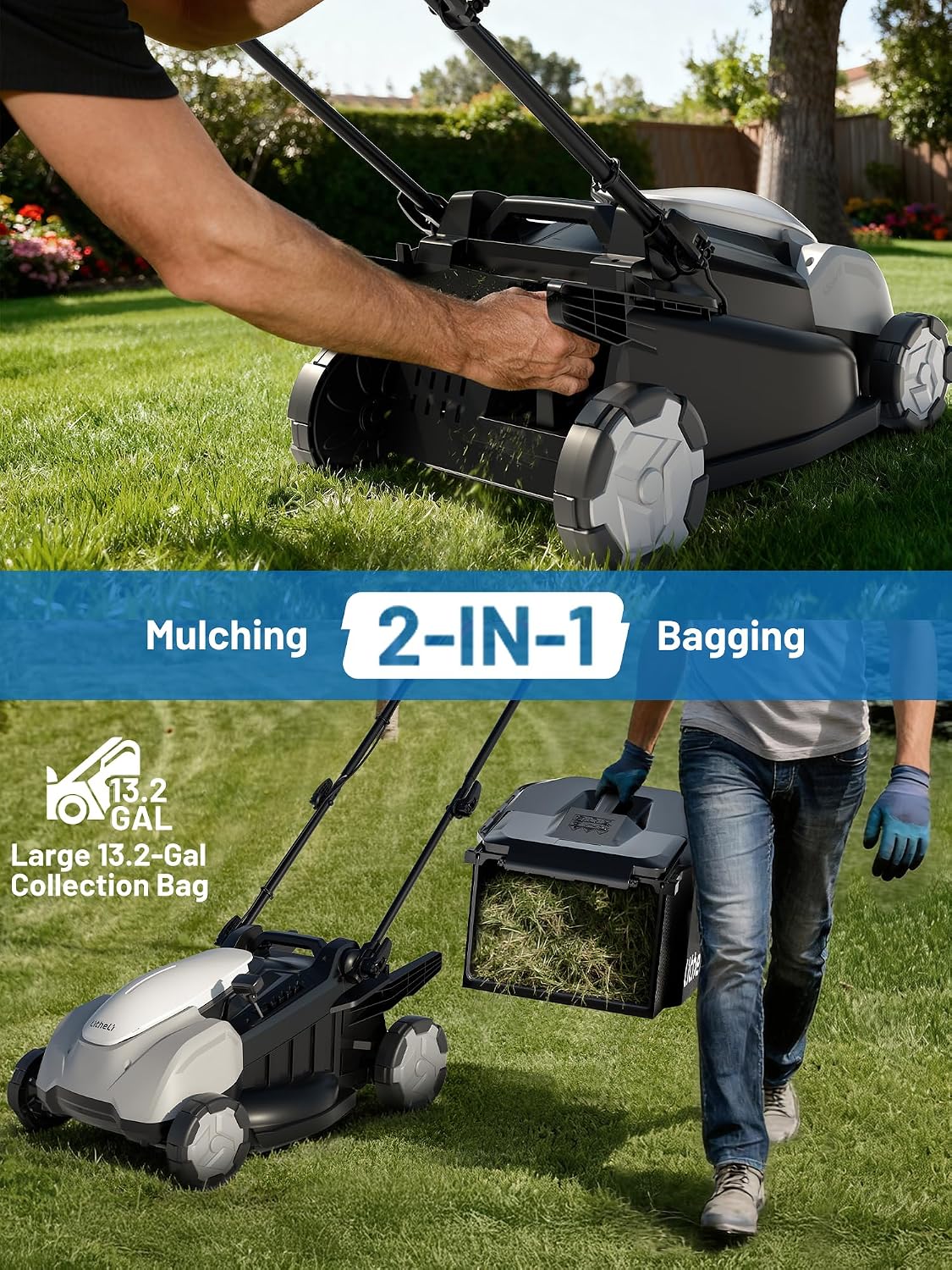 Litheli 18" (Push) Lawn Mower Electric, 2 x 8.0Ah, Battery Powered Mower - Image 6