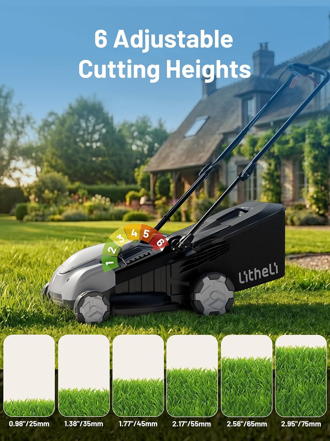 Litheli 18" (Push) Lawn Mower Electric, 2 x 8.0Ah, Battery Powered Mower - Image 4