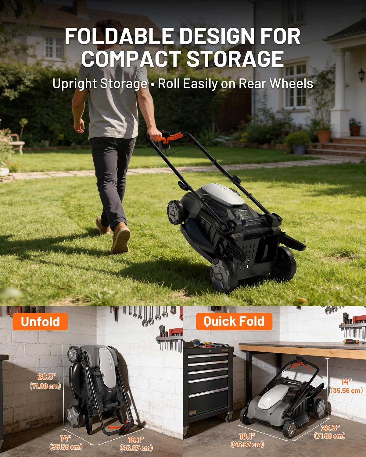 Litheli 18" (Push) Lawn Mower Electric, 2 x 8.0Ah, Battery Powered Mower - Image 3