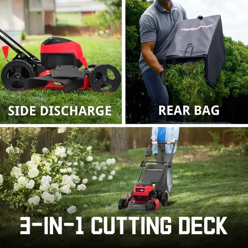 PowerSmart Electric Cordless Lawn Mower 17" 40V, 3-in-1 Brushless Push Lawn Mower, Lightweight, Foldable Handles - Image 4