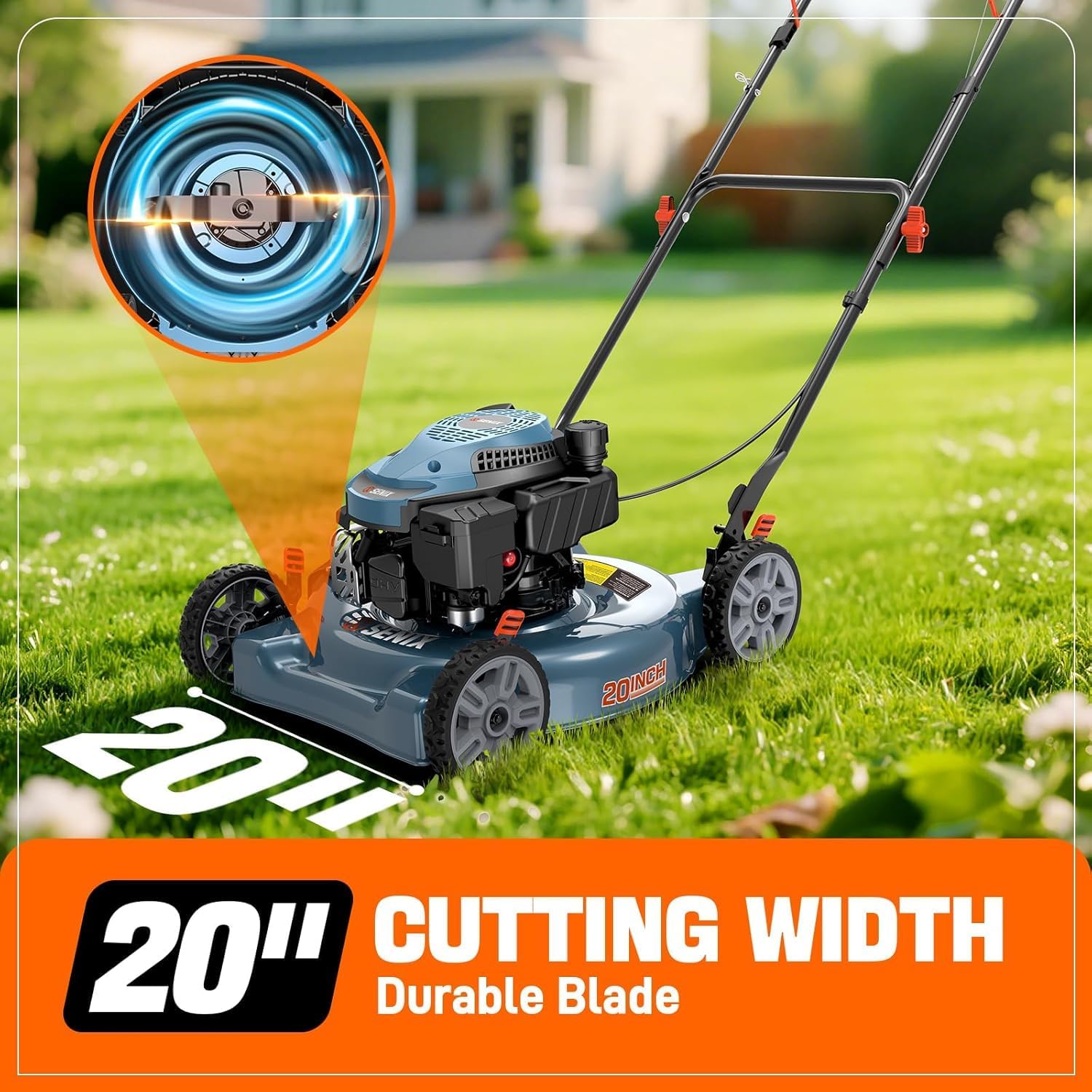 SENIX 20 inch Gas Push Lawn Mower, 144 cc 4-Cycle Mower, Mulch & Discharge - Image 8