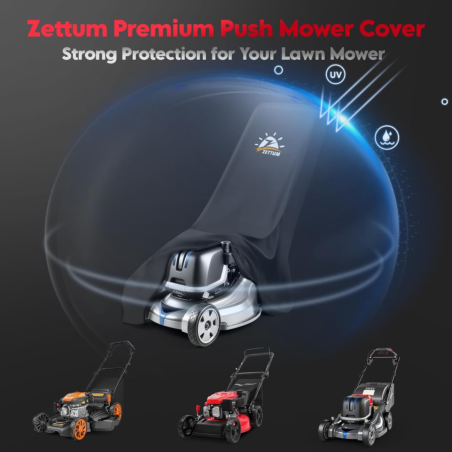 Zettum Push Lawn Mower Cover - 600D Lawnmower Covers Waterproof Heavy Duty, Outdoor Walk-Behind Mower Cover Universal with Storage Bag for EGO, Craftsman, Greenworks, Honda, Husqvarna and More - Image 7