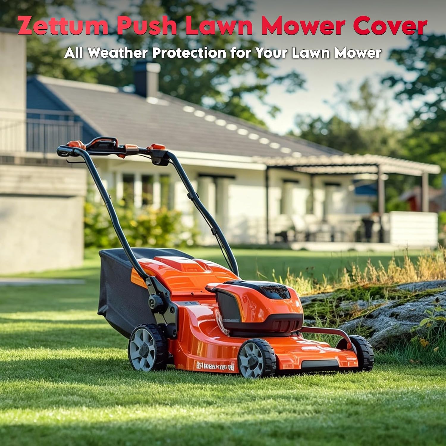 Zettum Push Lawn Mower Cover - 600D Lawnmower Covers Waterproof Heavy Duty, Outdoor Walk-Behind Mower Cover Universal with Storage Bag for EGO, Craftsman, Greenworks, Honda, Husqvarna and More - Image 2