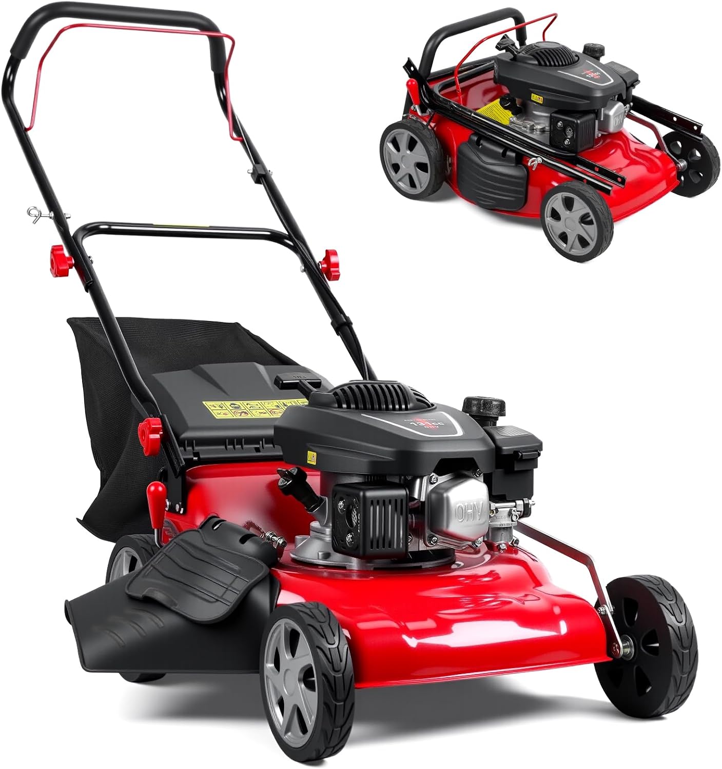 131cc Walk-Behind Gas Lawn Mower, 3 in 1 Push Lawn Mower with 50L Grass Bag - 1