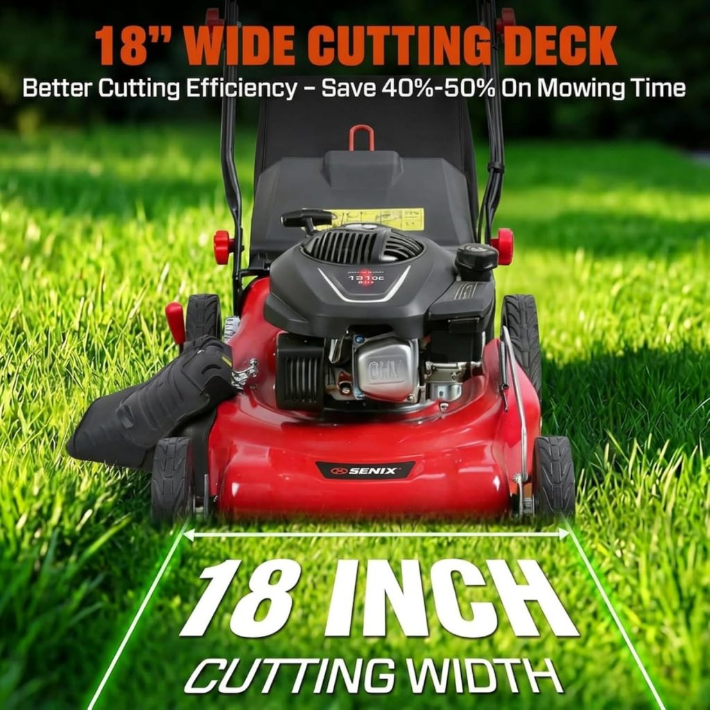 131cc Walk-Behind Gas Lawn Mower, 3 in 1 Push Lawn Mower with 50L Grass Bag