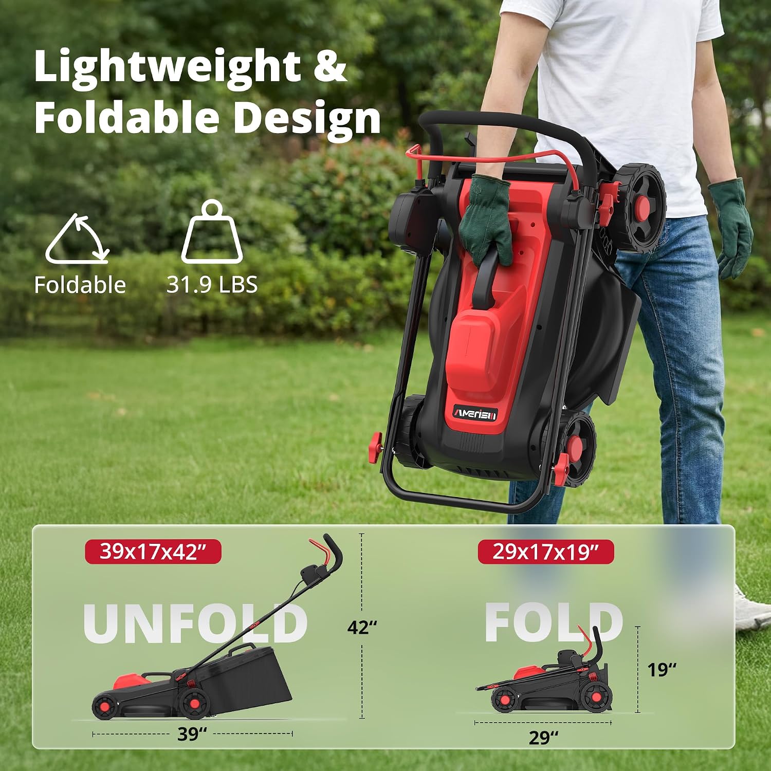 AMERISUN 14-Inch Electric Lawn Mower, 12.5 Amp 1500W Corded Push Mower - Image 2