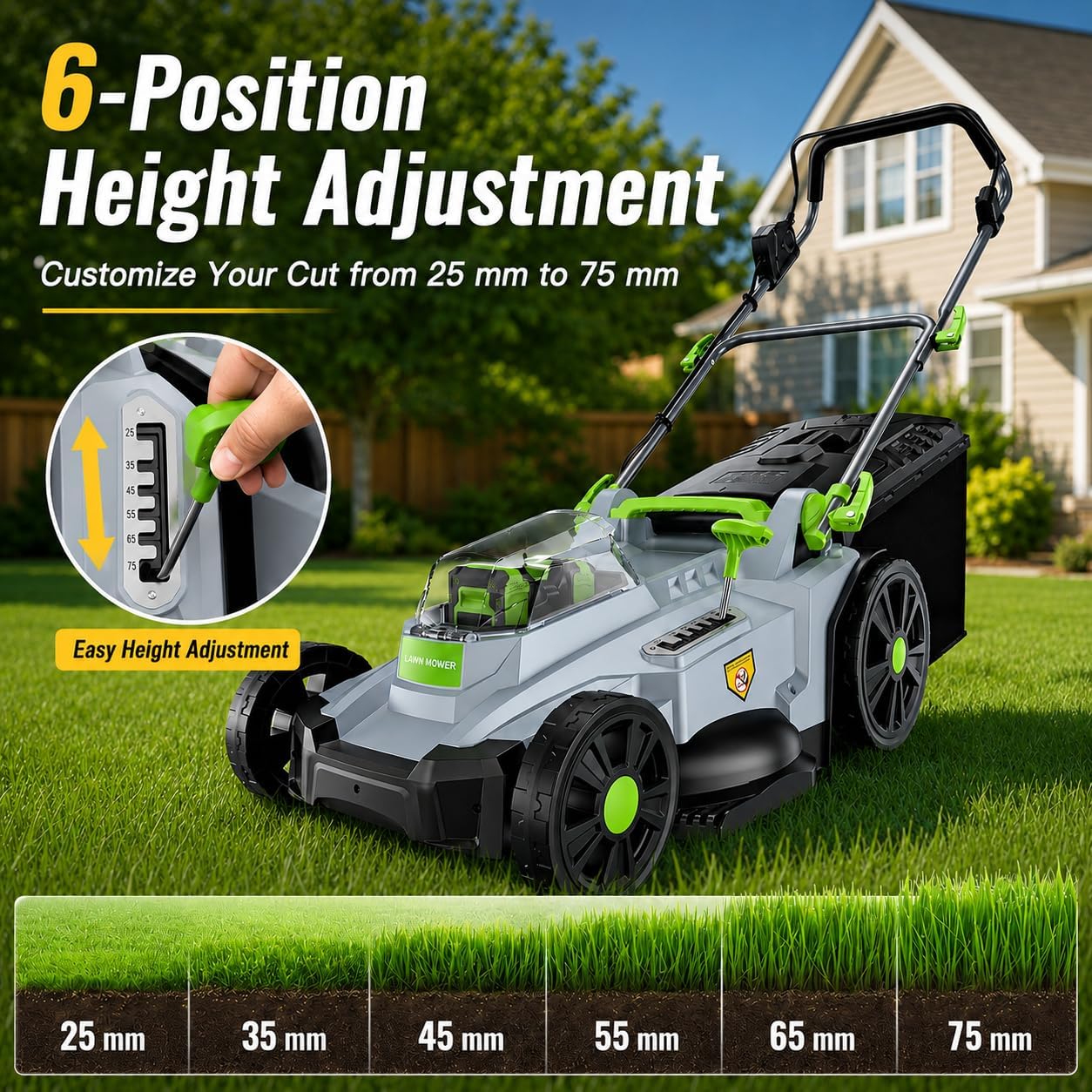 Cordless Lawn Mower, 17 in Walk Behind Lawn Mower for Yard & Garden - Image 6