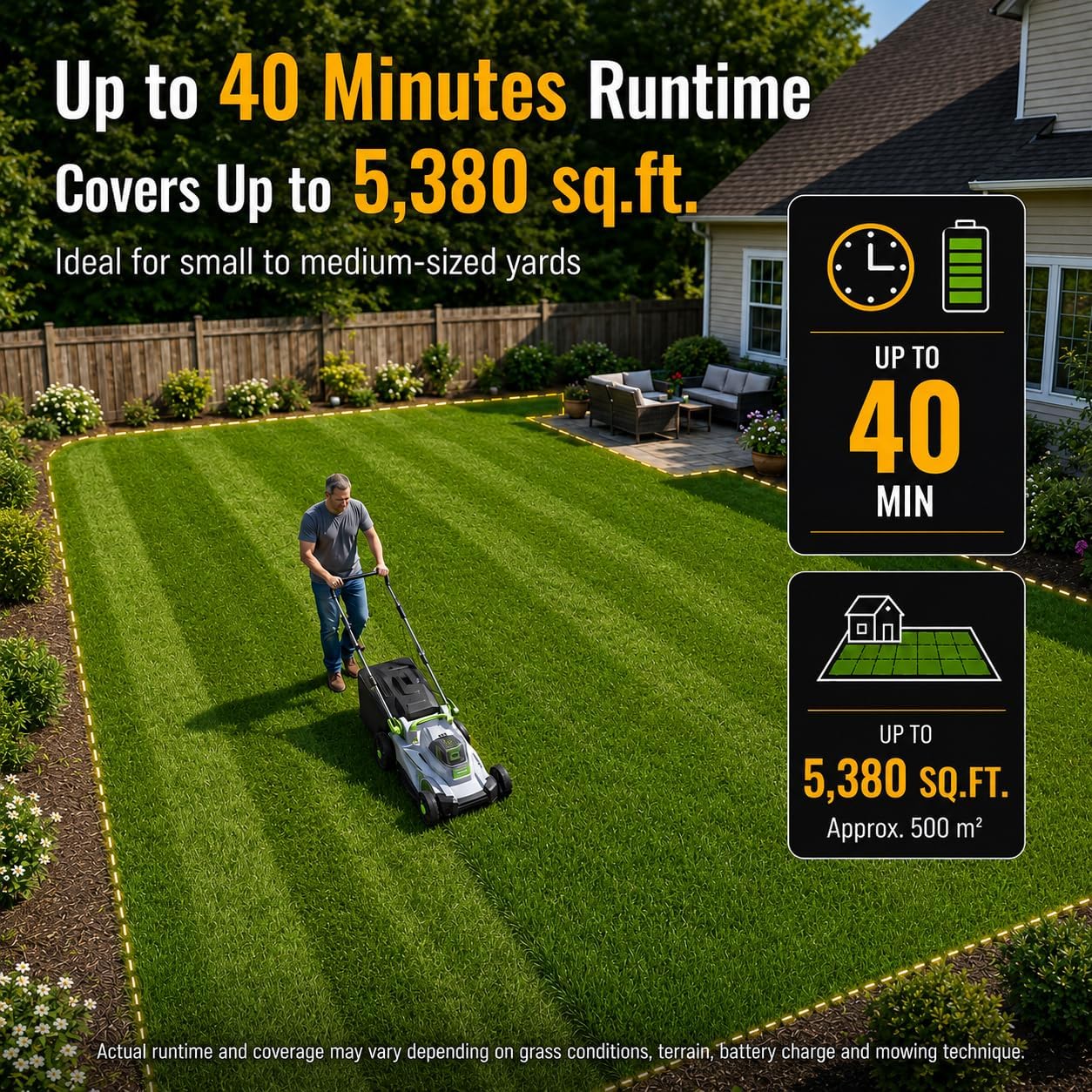 Cordless Lawn Mower, 17 in Walk Behind Lawn Mower for Yard & Garden - Image 3