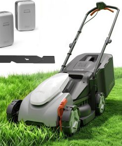 Litheli 14 Inch Cordless Lawn Mower, Brushless Electric Push Mower with 2x5.0Ah Batteries, 5-Position Height Adjustment, 9-Gallon Grass Catcher for Garden Yard Farm