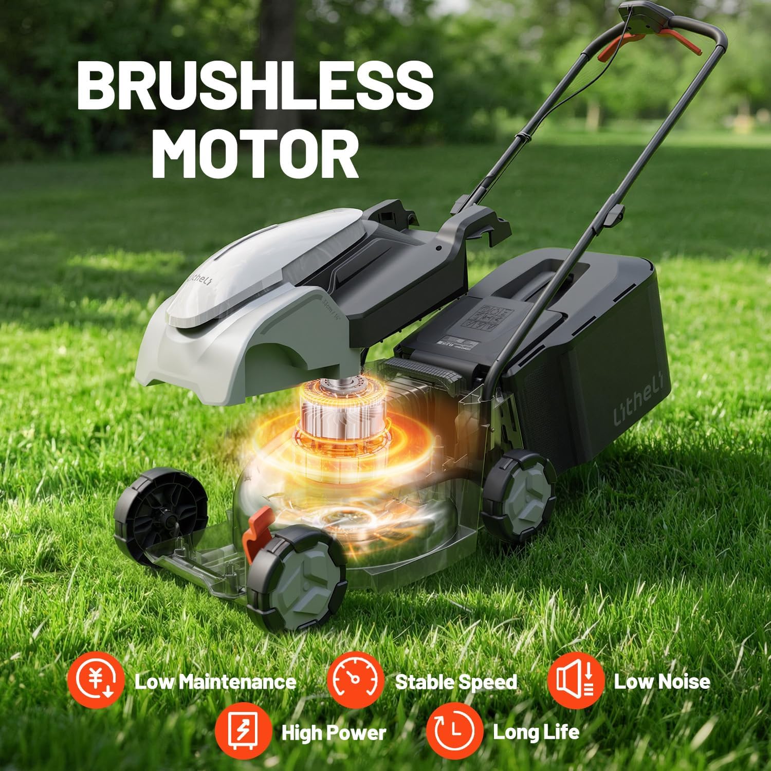 Litheli 14 Inch Cordless Lawn Mower, Brushless Electric Push Mower with 2x5.0Ah Batteries, 5-Position Height Adjustment, 9-Gallon Grass Catcher for Garden Yard Farm - Image 10