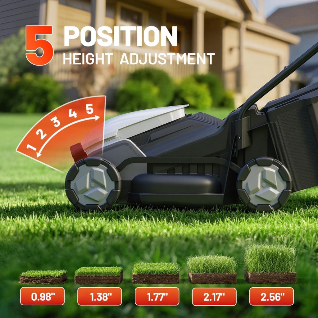 Litheli 14 Inch Cordless Lawn Mower, Brushless Electric Push Mower with 2x5.0Ah Batteries, 5-Position Height Adjustment, 9-Gallon Grass Catcher for Garden Yard Farm