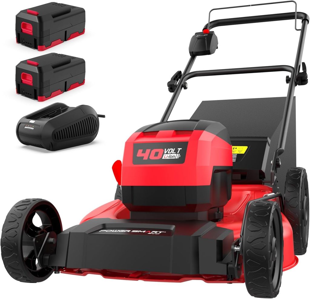 PowerSmart 40V 21 Cordless Lawn Mower, Up to 1-4 Acre, 2 x 40V 4.0Ah Batteries and a Charger Included, 6-Position Height Adjustment - 1