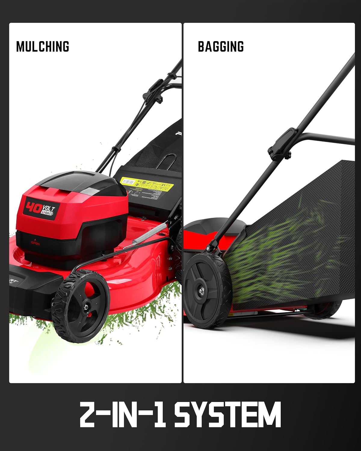 PowerSmart 40V 21" Cordless Lawn Mower, Up to 1/4 Acre, 2 x 40V 4.0Ah Batteries and a Charger Included, 6-Position Height Adjustment - Image 3