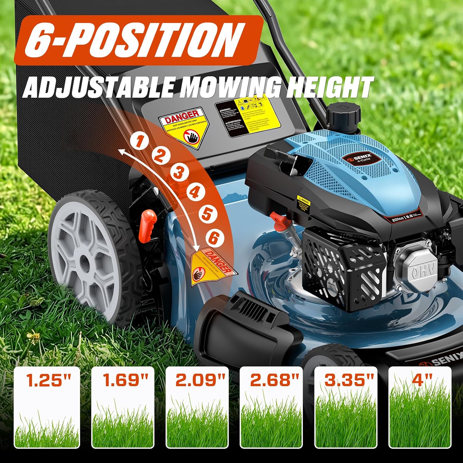 SENIX 201cc 22" 3-in-1 Single Speed Self Propelled Gas Lawn Mower - Image 3
