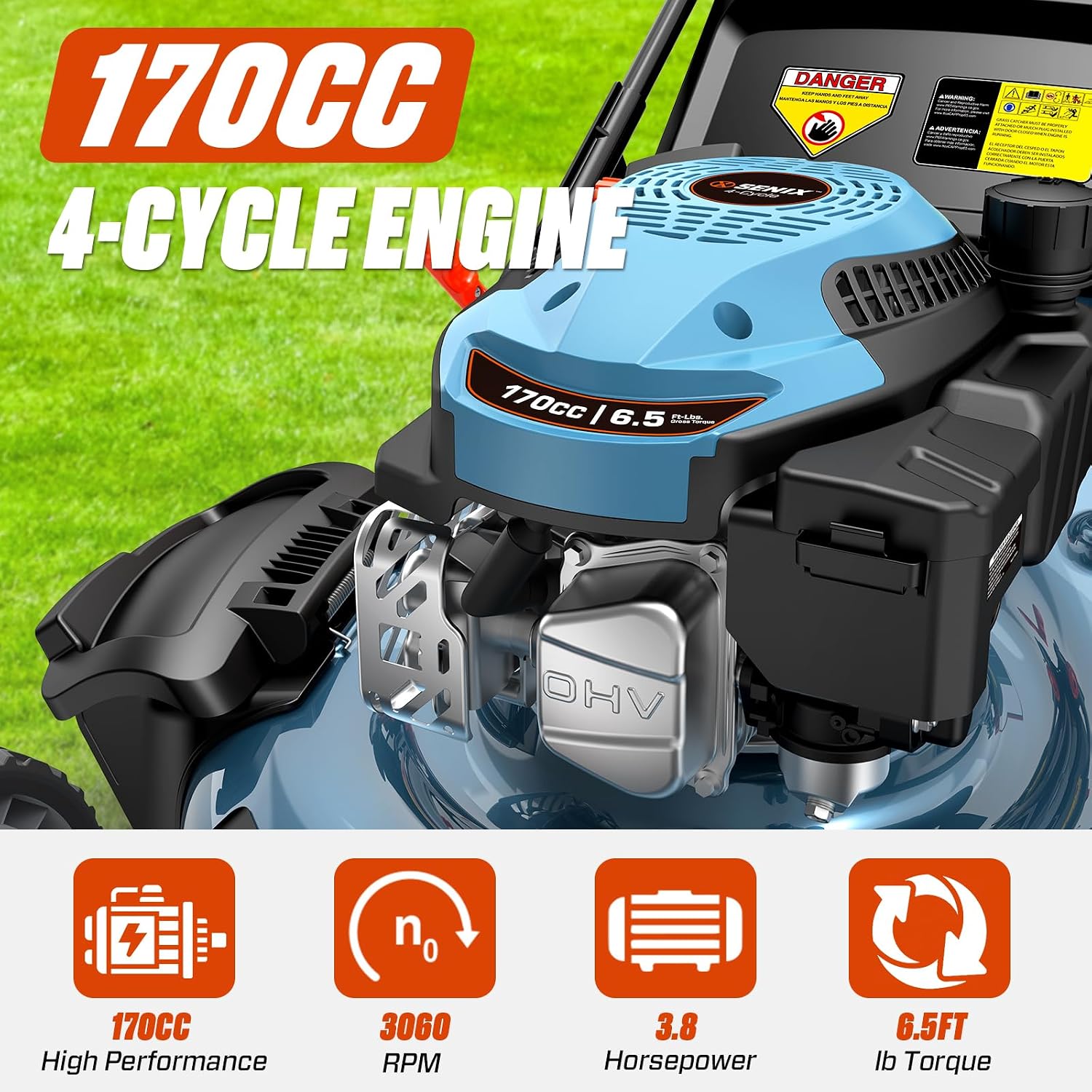 SENIX 22'' Self Propelled Gas Lawn Mower, 170cc Gas Lawnmower,Easy Start - Image 11