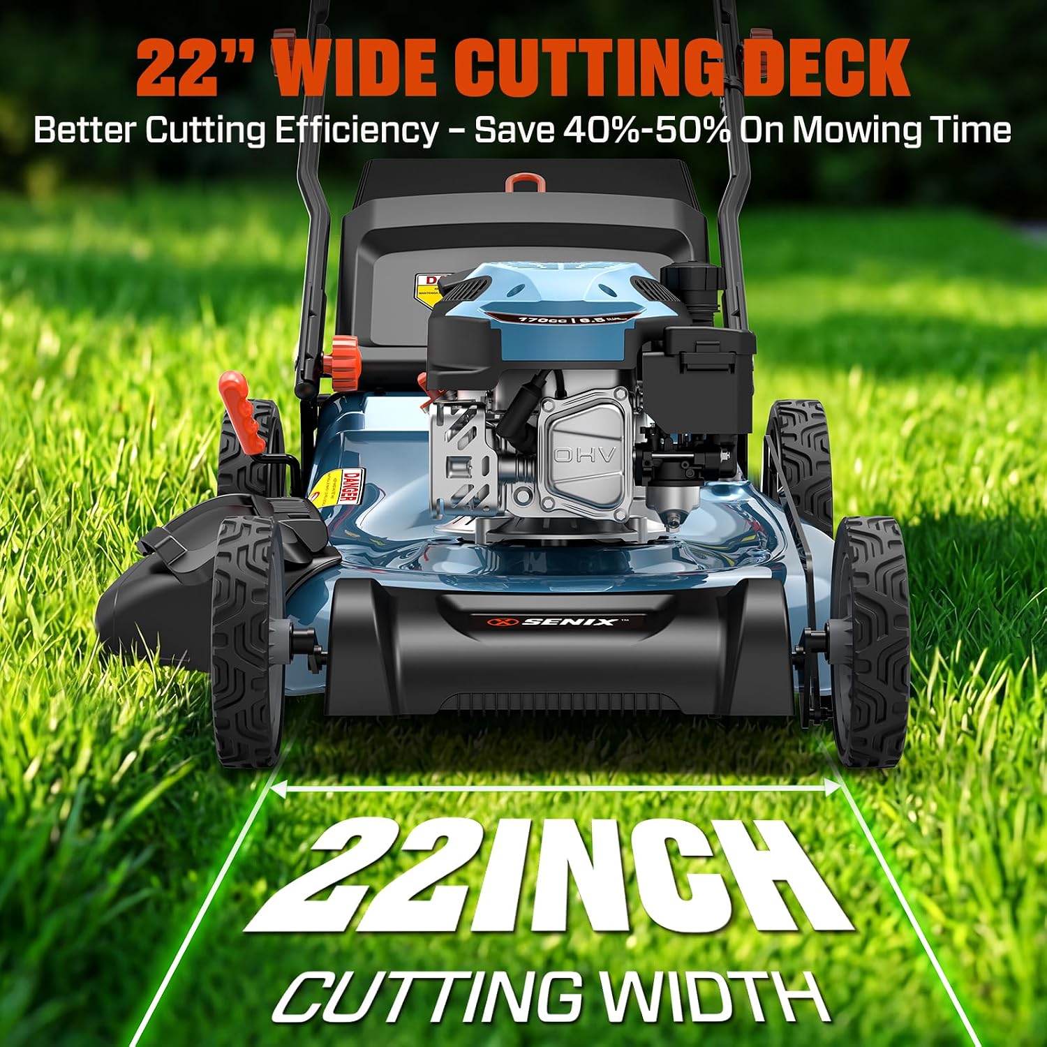 SENIX 22'' Self Propelled Gas Lawn Mower, 170cc Gas Lawnmower,Easy Start - Image 10