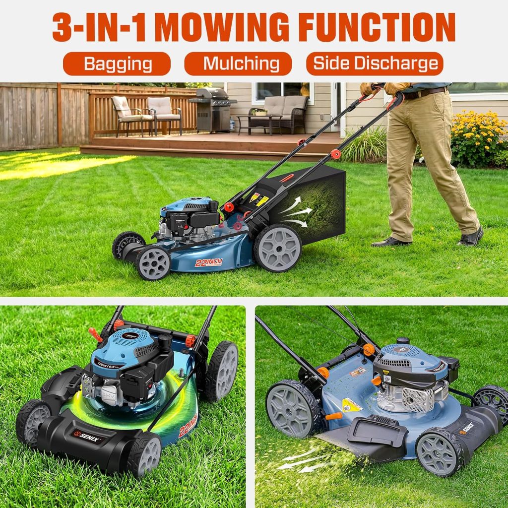 SENIX 22'' Self Propelled Gas Lawn Mower, 170cc Gas Lawnmower,Easy Start