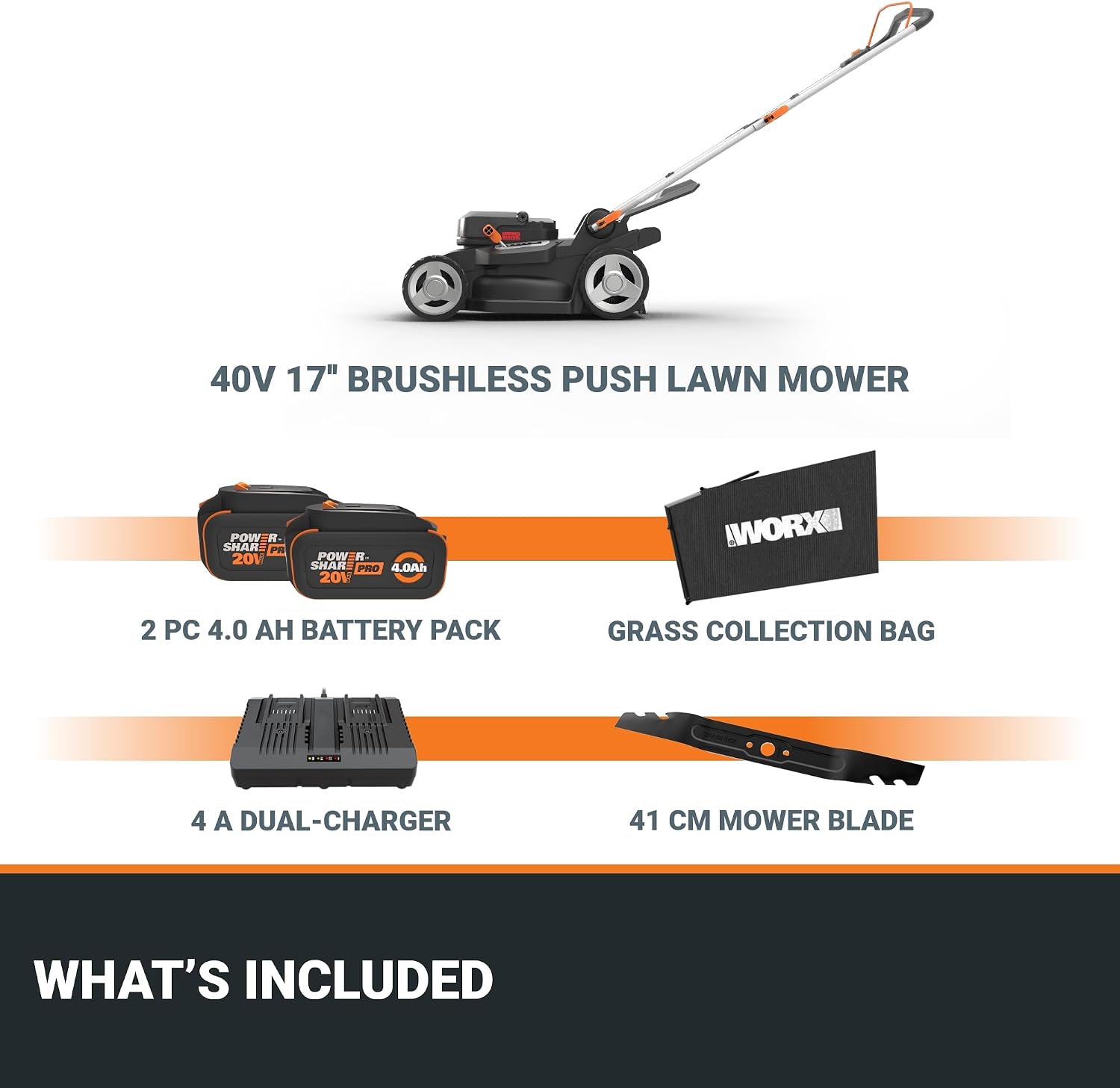 Worx Cordless Lawn Mower, 40V 17" 2-in-1 Grass Mower for 1/4 Acre, WG745 - Image 3