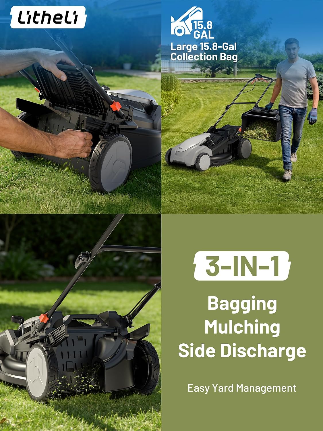 Litheli 21" Cordless Lawn Mower, 2 x 8.0Ah Battery Powered Lawn Mower - Image 6